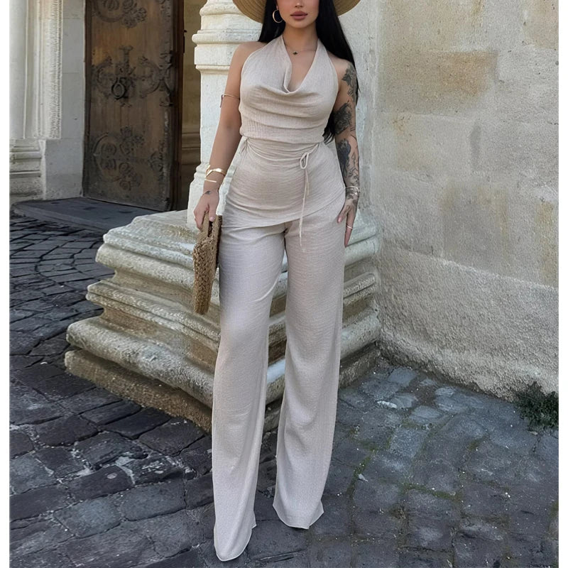 MUJER 2025 Women's Pants Sets Textured High Waist Pants for Women Summer Loose Pants Woman Streetwear Casual Trousers Womens