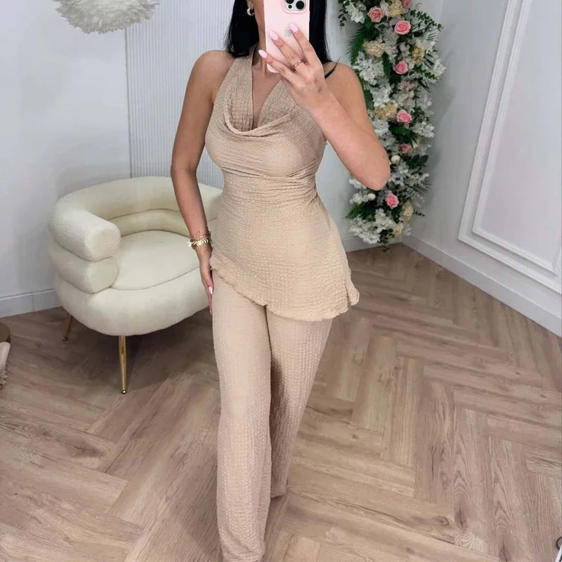 MUJER 2025 Women's Pants Sets Textured High Waist Pants for Women Summer Loose Pants Woman Streetwear Casual Trousers Womens