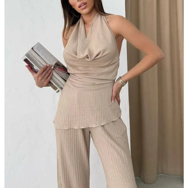 MUJER 2025 Women's Pants Sets Textured High Waist Pants for Women Summer Loose Pants Woman Streetwear Casual Trousers Womens